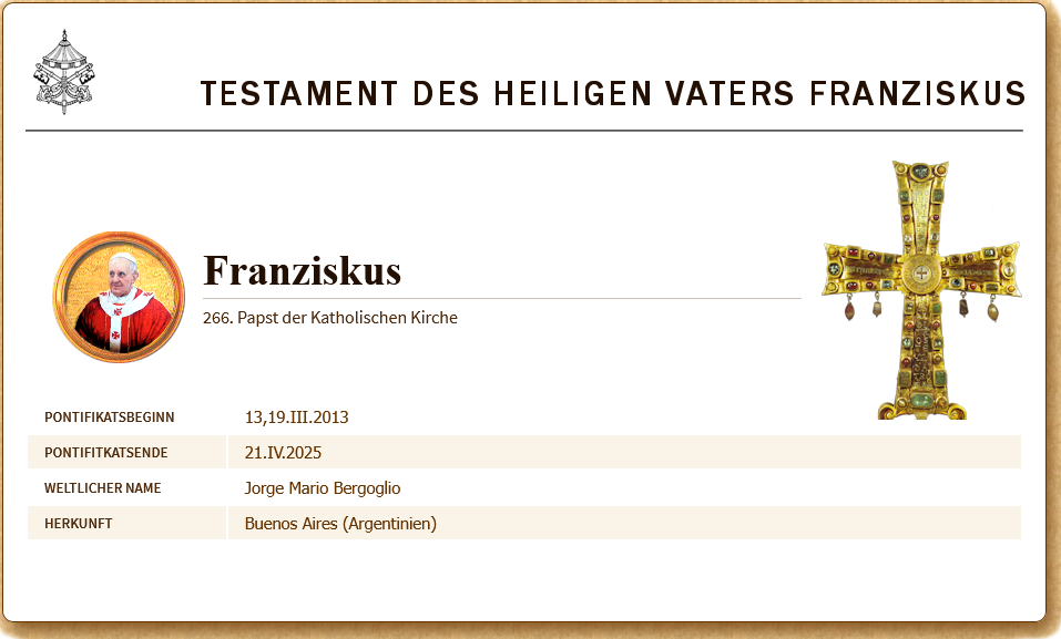 TESTAMENT DES HEILIGEN VATERS FRANZISKUS