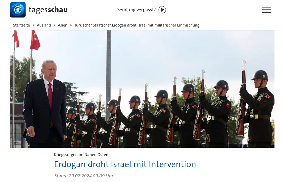 Erdogan droht Israel mit Intervention